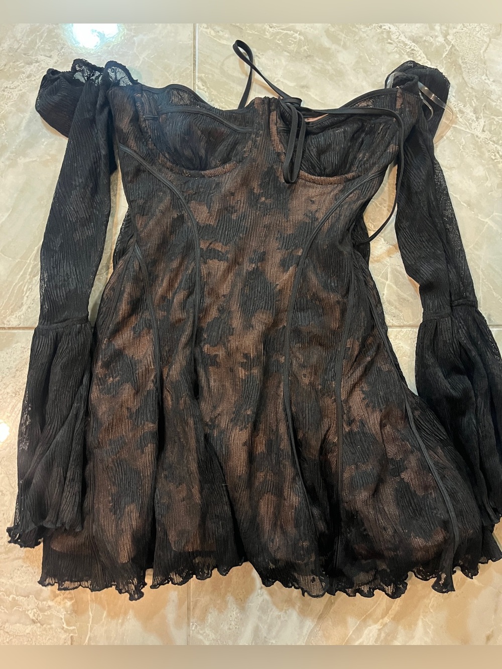 House of CB Analissa Black Lace Corset Gothic Flare Sleeve Mini Dress - Picture 6 of 11